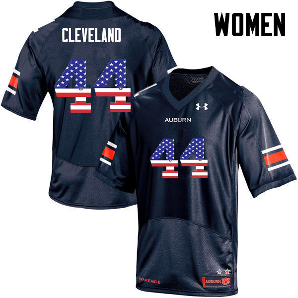 Women #44 Rawlins Cleveland Auburn Tigers USA Flag Fashion College Football Jerseys-Navy